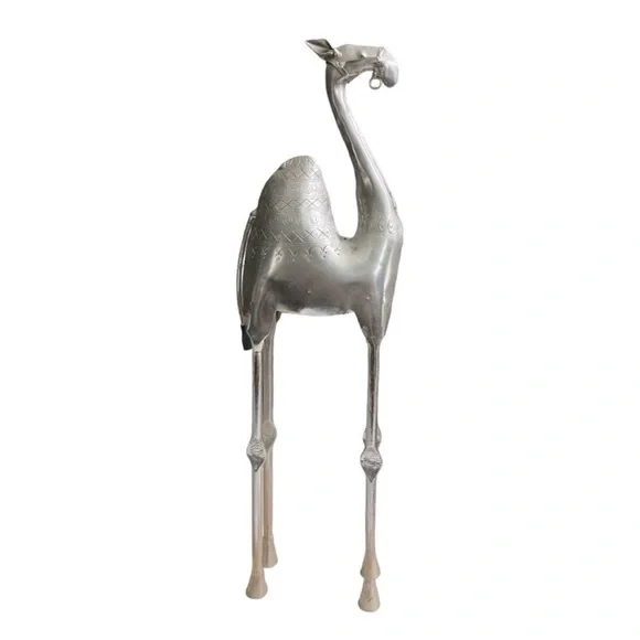 Vintage Silver Metal Camel Figurine | Handcrafted Etched Tall Camel Sculpture - Picture 4 of 13